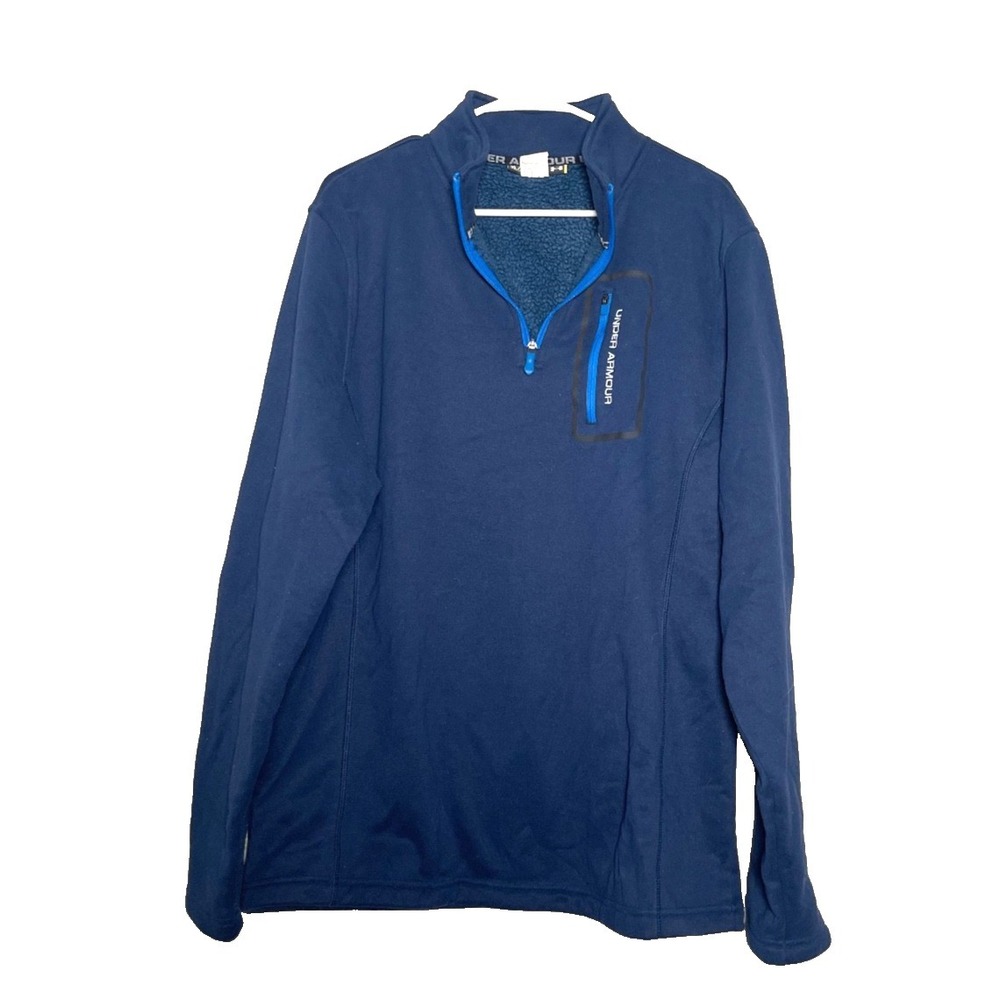 Under Armour 1/4 Zip Fleece Lined Pullover Men's XL Blue Sherpa Logo Outdoor